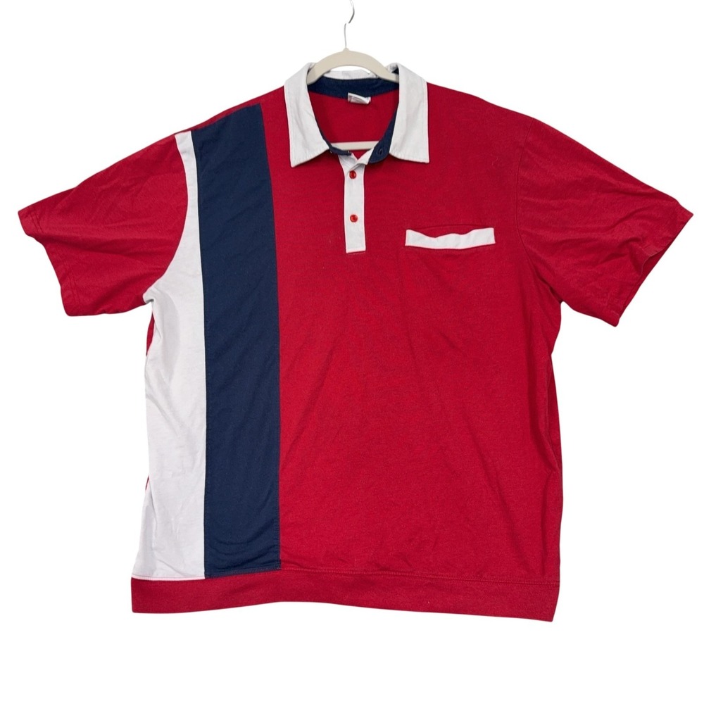 Haband‎ Casual Joe Polo Shirt Mens 2XL Red Colorblock Short Sleeve Pocket Knit